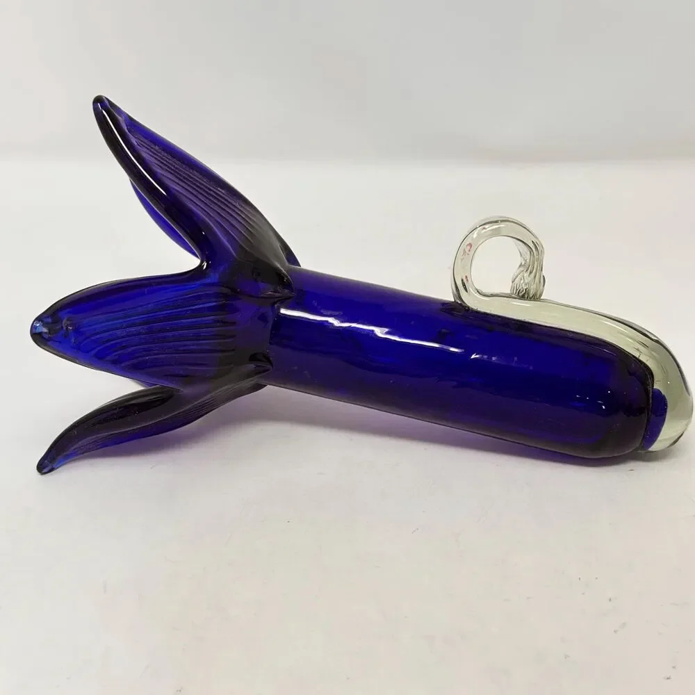 Vintage Cobalt Blue Glass Hanging Wall Pocket Bud Vase Jack in Pulpit Flared Rim